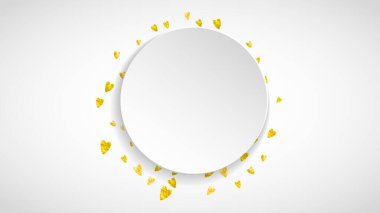 Altın yaldızlı kalp etiketi. 14 Şubat günü. Kalp etiketli vektör konfetisi. El çizimi desenli beyaz bir afiş. İlan için aşk teması, özel iş teklifi, tanıtım