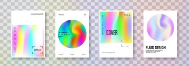 Holografik pilot seti. Soyut arka planlar. Gradyan örgüsü olan parlak holografik uçucu. 90 'lar, 80' ler modası. Pankart, sunum, afiş, broşür için Pearlescent grafik şablonu.