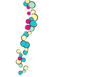 Çizgi roman pop polka noktalı konfeti arkaplanı. Büyük renkli noktalar, spiraller ve beyaz daireler. Vektör çizimi. Doğum günü partisi için çocukça bir sıçrama. Gökkuşağı konfeti arka planı.