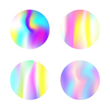 Hologram soyut arkaplan oluşturuldu. Hologramlı renkli Gradyan arkaplanı. 90 'lar, 80' ler modası. Pankart, el ilanı, kapak, mobil arayüz, web uygulaması için Pearlescent grafik şablonu.