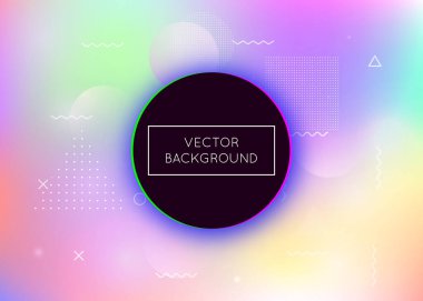 Sıvı şekilli holografik arkaplan. Memphis sıvı elementleriyle dinamik Bauhaus gradyanı. Broşür, ui, dergi, poster, afiş ve uygulama için grafik şablonu. Plastik holografik arkaplan.