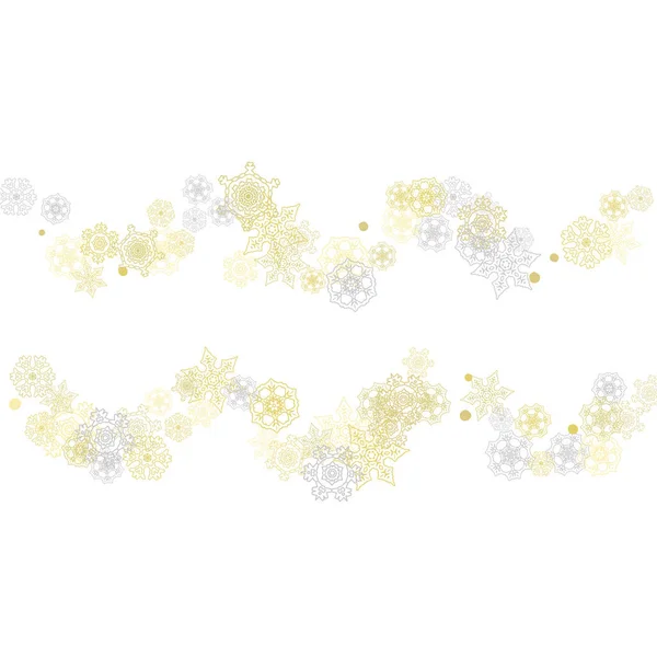 Gold Snowflakes Frame White Background New Year Theme Stylish Shiny — Stock Vector