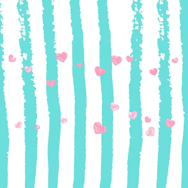 Glitter Confetti Rosa Com Corações Listras Turquesa Lantejoulas Caindo Aleatoriamente — Vetor de Stock