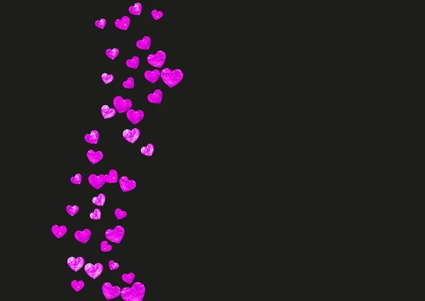 ピンクの輝きとハートのコンフェッティの背景 バレンタインデー ベクトルフレーム 手描きの質感 パーティーの招待状 小売オファー 広告のテーマが大好きです ハートコンフェッティと結婚式とブライダルテンプレート — ストックベクタ