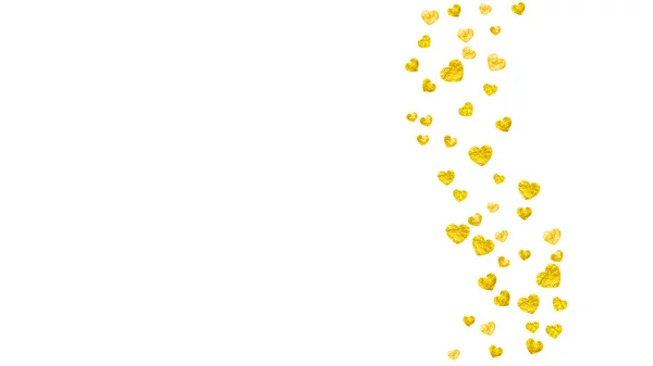 Herz Konfetti Hintergrund Mit Goldglitter Valentinstag Vektorrahmen Handgezeichnete Textur Liebe — Stockvektor