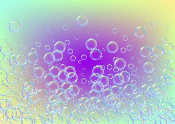 Bath Foam Gradient Background Realistic Water Bubbles Cool Rainbow Colored — Stock Vector