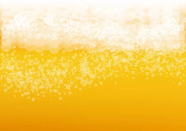 ビアフェストの背景と現実的な泡 レストランメニューのデザイン バナーやチラシのためのクールな飲料 泡の黄色の水平方向のビールフェストの背景 醸造所の設計のためのエールの冷たいガラス — ストックベクタ