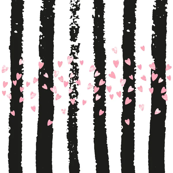 ピンクのキラキラしたハートのコンフェッティがブラックのストライプ 金属の輝きを持つ光沢のあるランダムなスパンコール パーティー招待状 ブライダルシャワー 日付招待状を保存するためのピンクの輝きの心を持つテンプレート — ストックベクタ