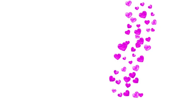 Szív Konfetti Háttér Rózsaszín Csillogás Valentin Nap Vektorkeret Kézzel Rajzolt — Stock Vector
