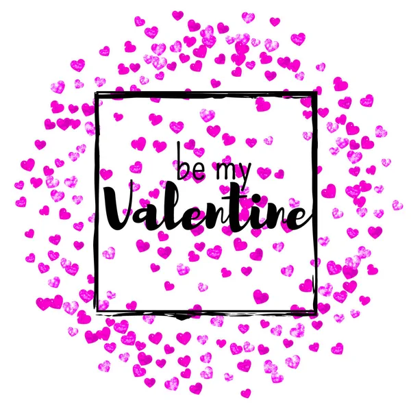 情人节卡片上有粉色闪光的心 2月14日情人节卡片模板的向量Confetti 手绘手绘纹理 优惠券 特价商业广告 横幅的爱情主题 — 图库矢量图片