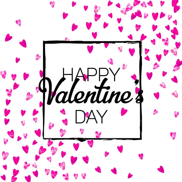 Valentijnskaart Met Roze Glitterhartjes Februari Vector Confetti Voor Valentijnskaart Sjabloon — Stockvector