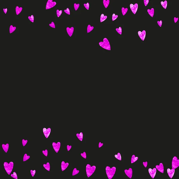Heart Border Background Pink Glitter Valentines Day Vector Confetti Hand — Stock Vector