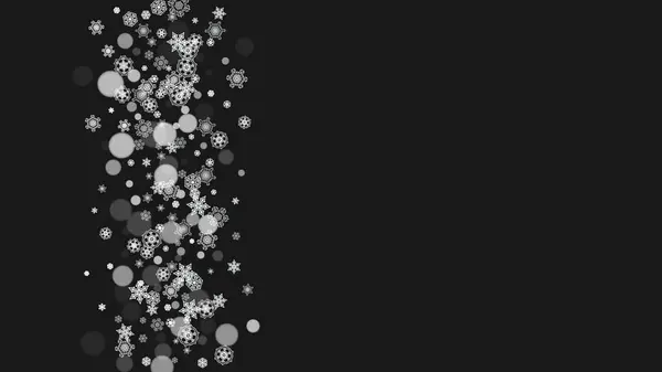 Vánoční Sníh Černém Pozadí Novoroční Téma Horizontální Rám Pro Zimní — Stockový vektor