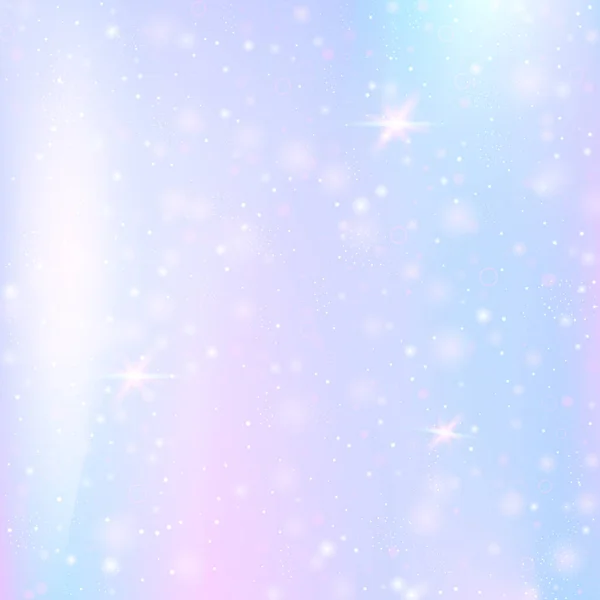 虹色のメッシュで魔法の背景 プリンセスカラーの神秘的な宇宙のバナー ホログラムでファンタジーグラデーションの背景 妖精の輝きとホログラフィックな魔法の背景 星とぼかし — ストックベクタ