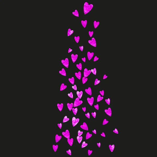 Wedding Confetti Pink Glitter Hearts Valentines Day Vector Background Hand — Stock Vector