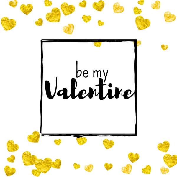 Tarjeta San Valentín Con Corazones Brillo Dorado Febrero Vector Confetti — Archivo Imágenes Vectoriales