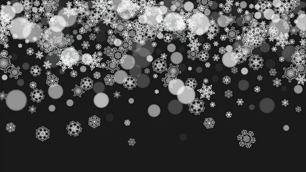 黑色背景的圣诞雪 新年主题 冬季横幅 优惠券 派对活动的横向框架 新年和圣诞节的雪的设计 飘落的雪花庆祝 — 图库矢量图片