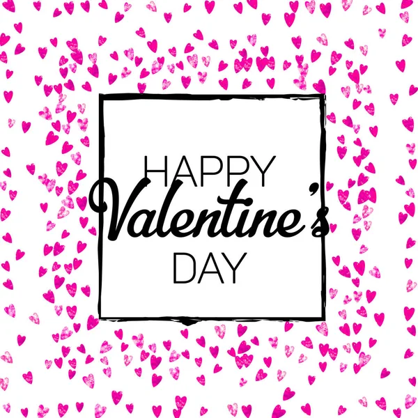 Tarjeta San Valentín Con Corazones Purpurina Rosa Febrero Vector Confetti — Vector de stock