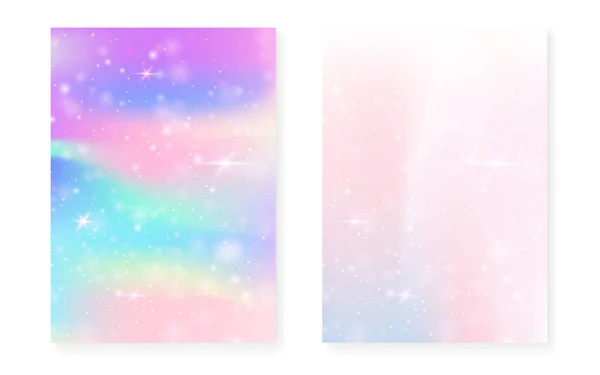 Fundal Magic Gradient Prințesă Curcubeu Holograma Unicornului Kawaii Set Zâne — Vector de stoc