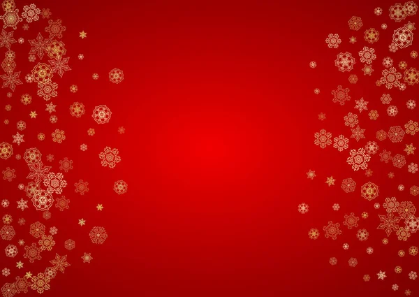 Flocons Neige Noël Sur Fond Rouge Cadre Horizontal Paillettes Pour — Image vectorielle