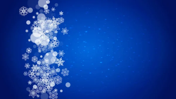 New Year Frame Cold Snowflakes Blue Horizontal Background Sparkles Christmas — Stock Vector