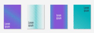 Tasarım dergisi kapağı. Memphis yıllık raporu, davetiye, mobil ekran, broşür düzeni. Mavi ve mor. Çizgi geometrik ögesi olan bir şablon olarak tasarım dergisi kapağı.