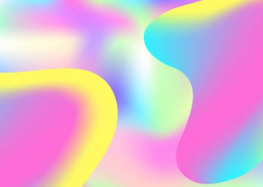 Sıvı şekilli. Kozmik davet, poster düzeni. Canlı gradyan örgüsü. Modern modayla birlikte holografik 3d arkaplan. Sıvı dinamik elementlerle akışkan şekil arkaplanı.