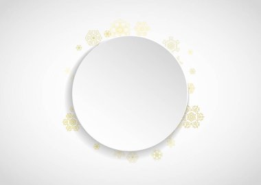 Beyaz yatay arkaplanda parlak kar taneleri çerçevesi. Kağıt Noel ve yeni yıl çerçevesi hediye çekleri, reklamlar, afişler, el ilanları. Parti için altın parıltılı kar taneleriyle yağan kar.