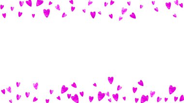 Sevgililer Günü için kalp sınırında pembe parıltılı. 14 Şubat günü. Kalp sınır şablonu için vektör konfetisi. Grunge el çizimi dokusu. Kupon için aşk teması, özel iş ilanı, afiş.