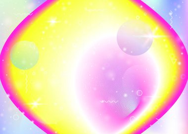 Gökkuşağı arka planında canlı gradyanlar. Holografik dinamik sıvı. Kozmos hologramı. Broşür, el ilanı ve el ilanı için grafik şablonu. Gökkuşağının canlı eğimleri.