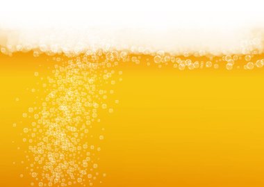 Bira sıçrat. El yapımı bira için arka plan. Oktoberfest köpüğü. Restoran afiş şablonu. Gerçekçi beyaz baloncuklu taze bira. Altın kupa için serin sıvı içecek ve biraz da bira..