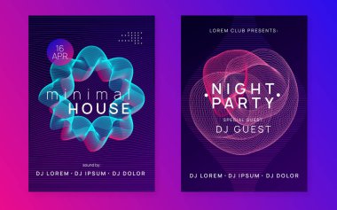 Ses telleri. Dinamik gradyan şekil ve çizgi. Kavisli diskotek afişi seti. Neon ses ilanı. Elektro dans müziği. Elektronik festival etkinliği. Kulüp DJ posteri. Tekno trans partisi.