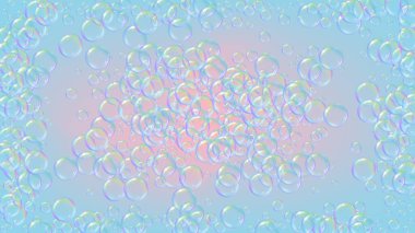 Sabun köpüğü. Deterjan köpüğü ve küvet için köpük. Şampuan. 3d vektör illüstrasyon düzeni. Canlı köpürme ve sıçrama. Gerçekçi su çerçevesi ve sınır. Mor renkli sıvı sabun köpüğü.