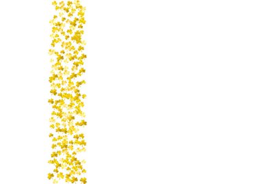 Yonca ile Aziz Patrick Günü geçmişi. Şanslı folyo konfetisi. Yonca yapraklarından parlak bir çerçeve. Makbuz şablonu, özel iş ilanı, afiş. Kelt Aziz Patrick Günü arkaplanı