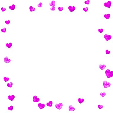 Pembe simli konfetiyle anneler günü geçmişi. Gül renginde izole edilmiş kalp sembolü. Anneler günü geçmişi için kartpostal. Poster, hediye çeki ve afiş için aşk teması. Kadınlar bayramı