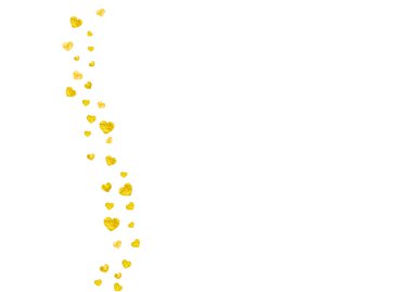 Altın kalpli gelin arkaplanı. Sevgililer Günü. Vektör konfetisi. El yapımı doku. Poster, hediye çeki ve afiş için aşk teması. Kalpli gelinlik arkaplan şablonu.