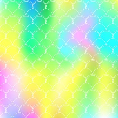 Holografik ölçekli bir denizkızı geçmişi var. Parlak renk değişimi. Balık kuyruğu afişi ve davetiye. Kızlar için su altı ve deniz şablonu. Eğimli denizkızı ile yaratıcı arkaplan.