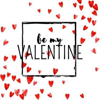 Kırmızı kalpli sevgililer günü kartı mı? 14 Şubat. Sevgililer Günü kartı şablonu için vektör konfetisi. Grunge el çizimi dokusu. Poster, hediye çeki ve afiş için aşk teması.