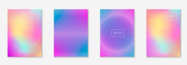 Minimum moda kaplama şablonu ayarlandı. Yarım tonlu fütürist düzen. Kitap, katalog ve yıllık için geometrik kapak şablonu. Minimalist renkli gradyanlar. Soyut iş illüstrasyonu.