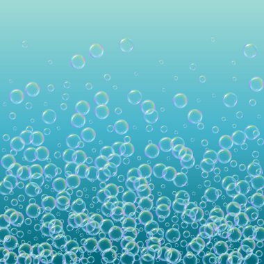 Arkaplanda sabun köpüğü var. Gerçekçi su kabarcıkları 3 boyutlu. Şampuan köpüklü serin gökkuşağı renkli sıvı köpük. Kozmetik broşür ve davetiye. Banyo ve duş için sabun. Vektör EPS10.