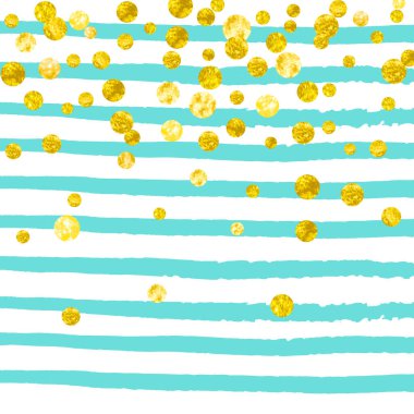 Turkuaz şeritli düğün simleri konfetisi. Işıltılı, rastgele düşen pullar. Parti davetiyesi, bayrak, tebrik kartı, düğün öncesi parti için altın parıltılı tasarım.