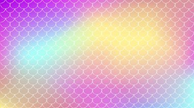 Moda eğilimli arka planda deniz kızı hikayesi. Denizkızı masalı süsüsüyle birlikte yatay zemin. Parlak renk değişimi. Balık pulu afişi ve davetiyesi. Su altı deseni. Gökkuşağı renkleri.