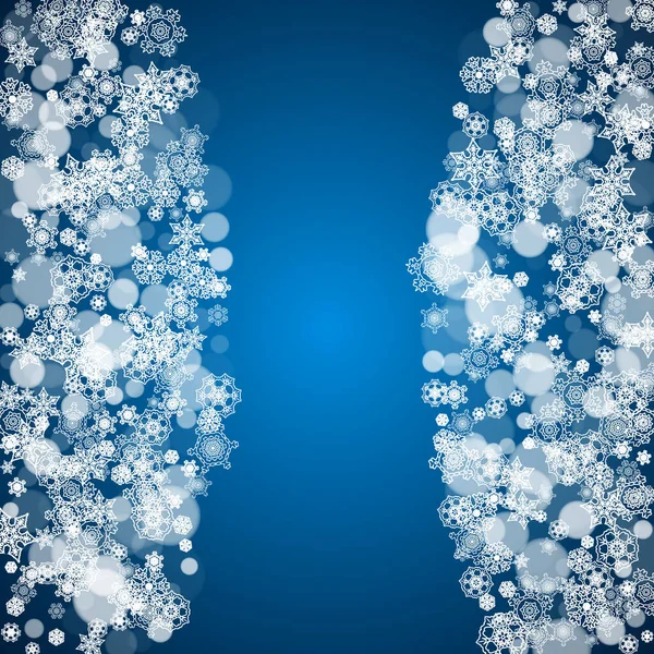 クリスマスと新年のお祝いのための白い雪片と冬の国境 バナー ギフトクーポン バウチャー パーティーイベントの青の背景にホリデー冬の国境 霜降り雪片 — ストックベクタ