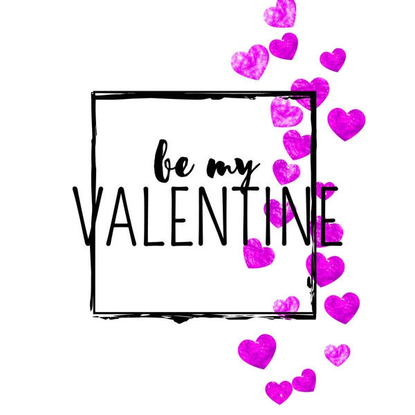 情人节卡片上有粉色闪光的心 2月14日情人节卡片模板的向量Confetti 手绘手绘纹理 优惠券 活动的爱情主题 — 图库矢量图片