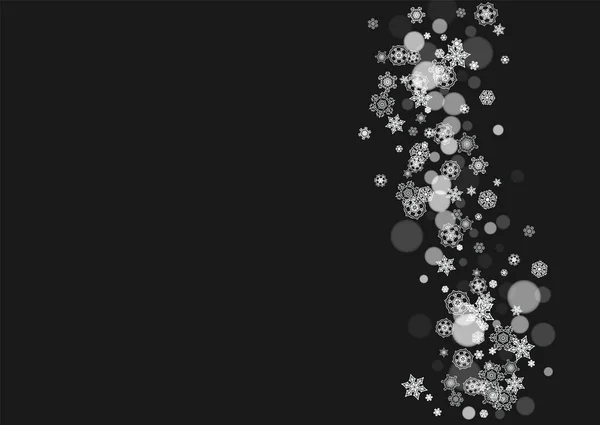 Nieuwjaar Frame Met Koude Sneeuwvlokken Zwarte Horizontale Achtergrond Kerst Nieuwjaarskader — Stockvector