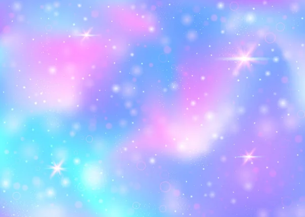 有彩虹网的神奇背景 美丽的宇宙旗帜 公主的颜色 具有全息图的幻想梯度背景 全景魔术背景与仙女闪耀 星星和模糊 — 图库矢量图片