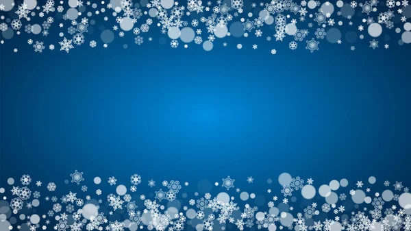 Cadre Noël Avec Chute Neige Sur Fond Bleu Cadre Horizontal — Image vectorielle