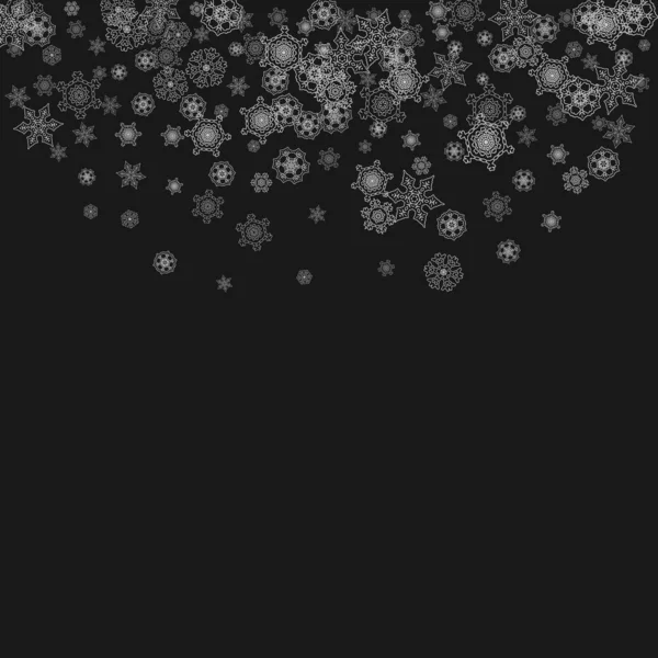 Silver Snowflakes Frame Black Background Winter Window Shiny Christmas New — Stock Vector