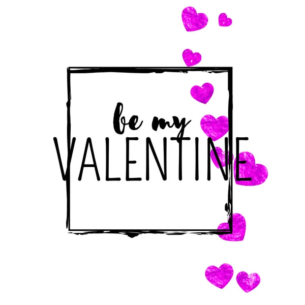 ピンクの輝きの心を持つバレンタインデーカード 2月14日 バレンタインデーカードテンプレート用ベクトルコンフェッティ 手描きの質感をグランジ ポスター ギフト券 バナーのための愛のテーマ — ストックベクタ