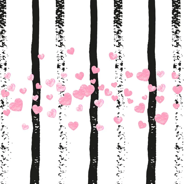 Confeti Purpurina Rosa Con Corazones Rayas Negras Lentejuelas Caídas Con — Vector de stock